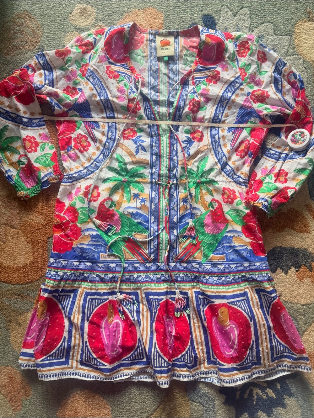 FARM Rio Off-White Flowers Beach Mini Dress Medium - Picture 11 of 11